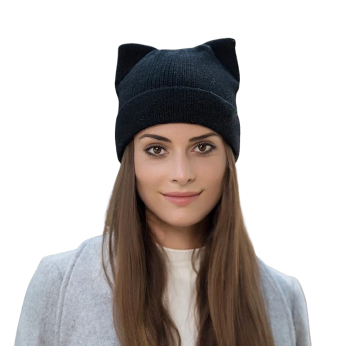 Elegante Schwarze Beanie-Mütze im Katzen-Look