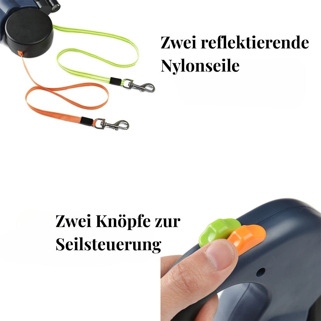Doppelte einziehbare Hundeleine mit Licht